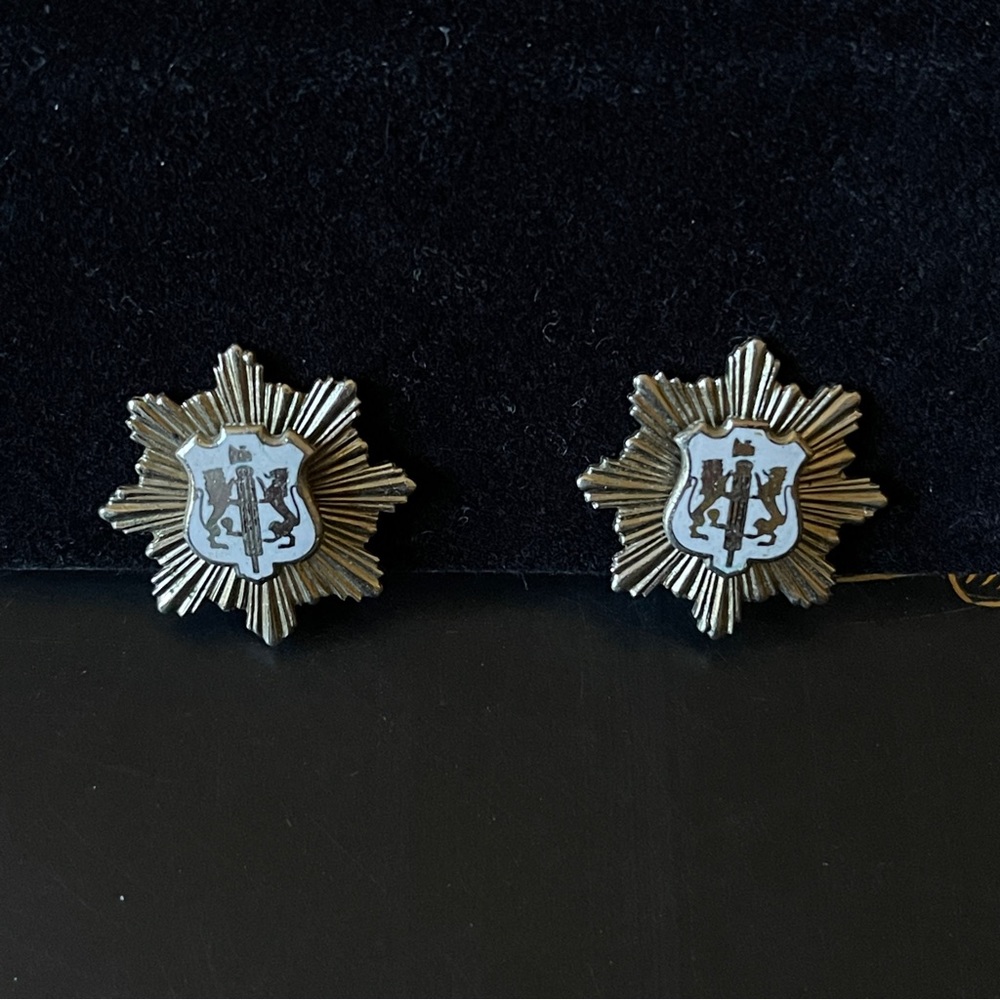 Vintage Silver Lion Crest Shield Crest Costume Jewelry Screw-back Earrings